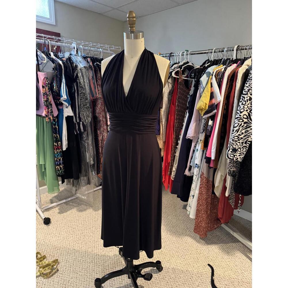 Jones New York - Classic Black Halter Neck Jersey Midi Dress - Sz 4